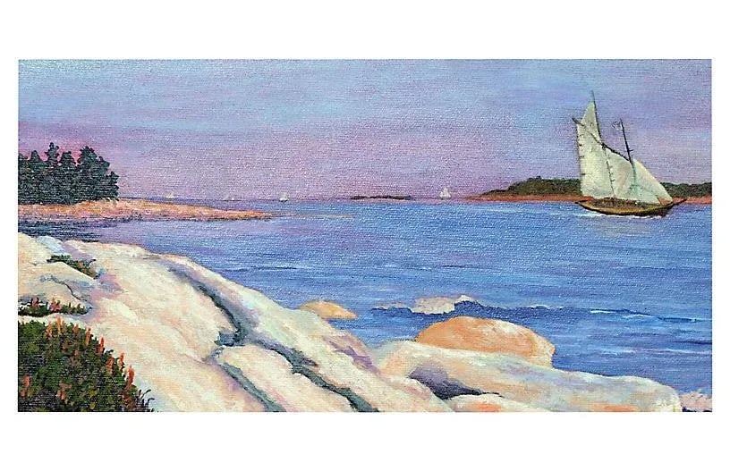 Late 20th Century "Sunset Sail" Coastal Landscape Oil Painting by Barbara Wilson - 3
