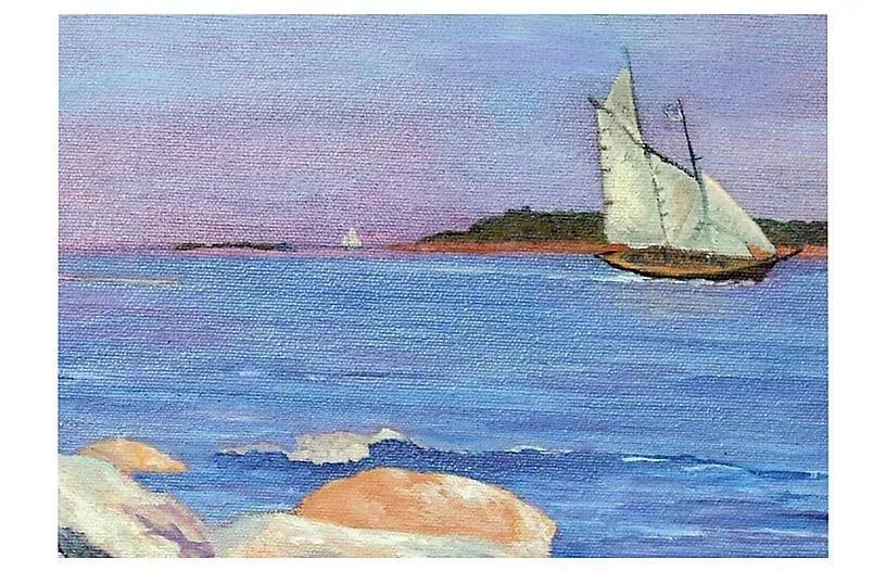 Late 20th Century "Sunset Sail" Coastal Landscape Oil Painting by Barbara Wilson - 4