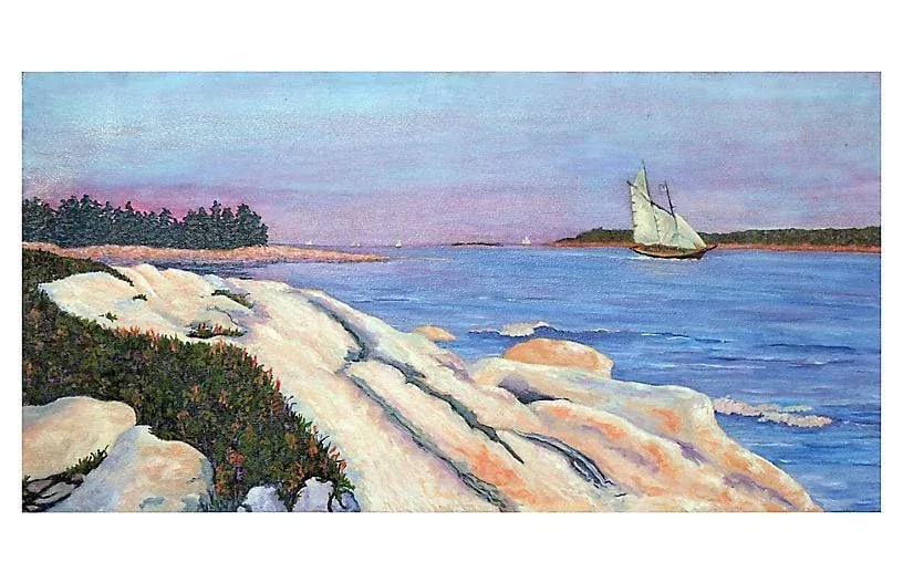 Late 20th Century "Sunset Sail" Coastal Landscape Oil Painting by Barbara Wilson - 5