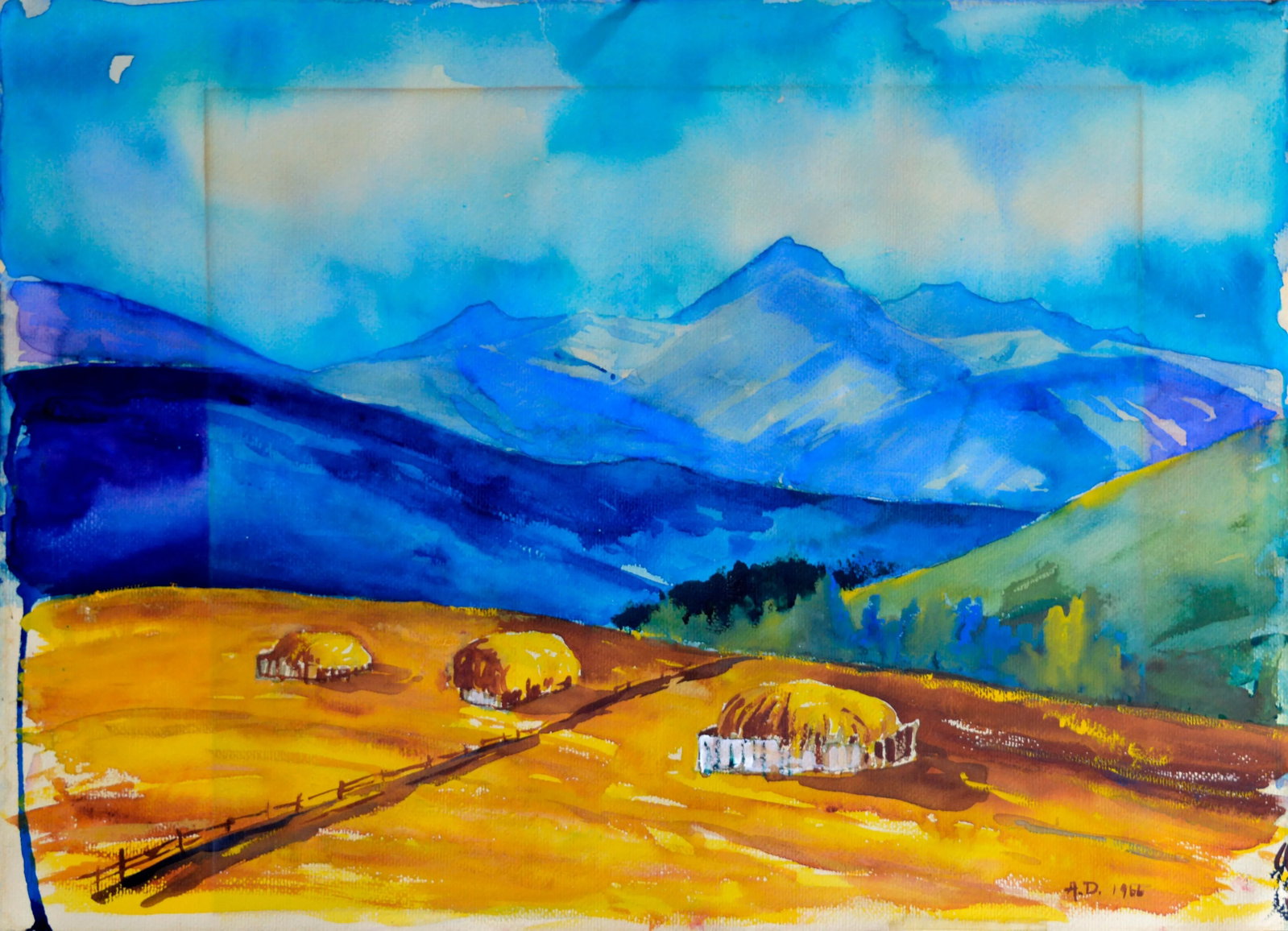 Mid Century Landscape -- Blue Mountain, Golden Hilltop - 2