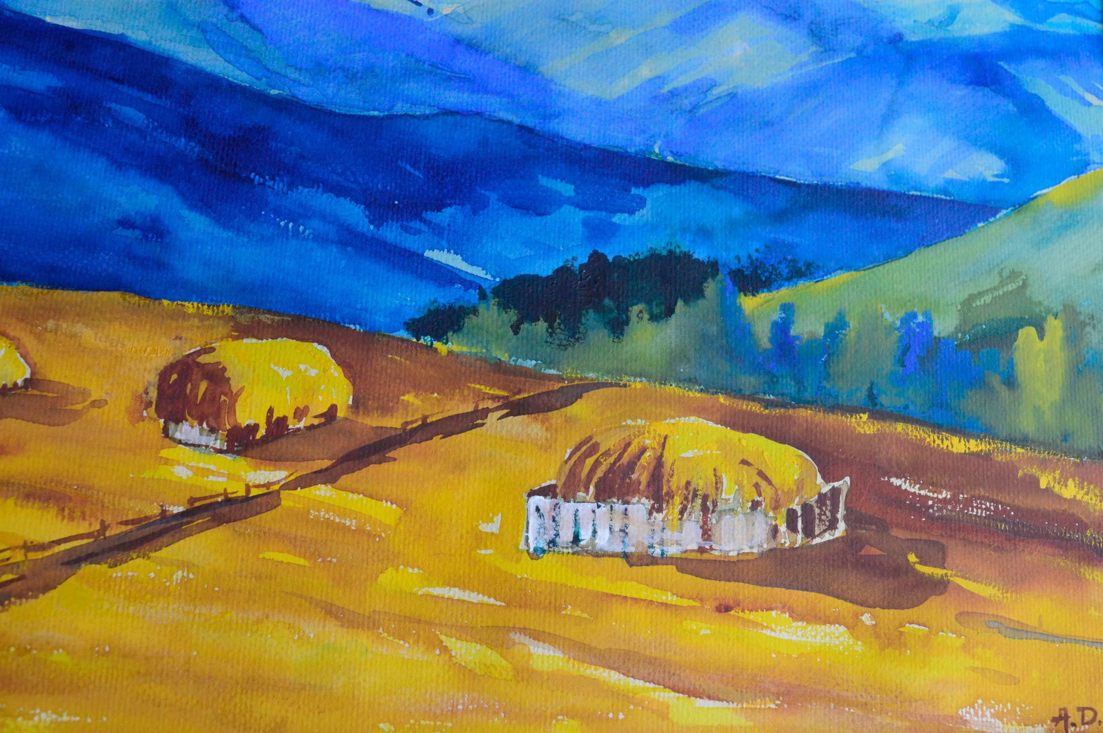 Mid Century Landscape -- Blue Mountain, Golden Hilltop - 3