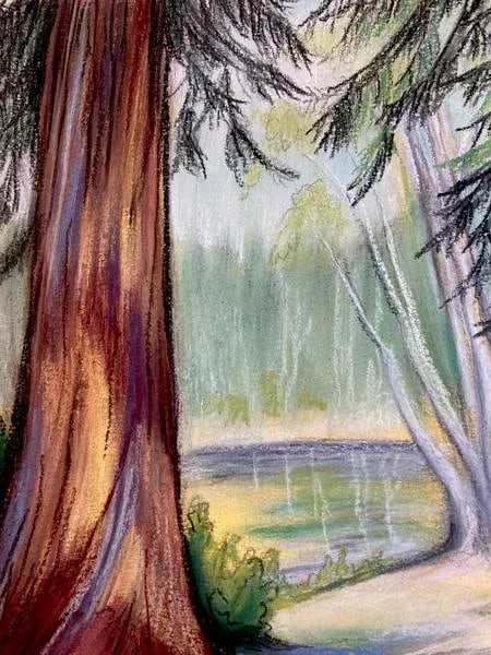 Lake View 2 Contemporary Original Expressionist Landscape Pastel Drawing by Kathleen Ney - 2