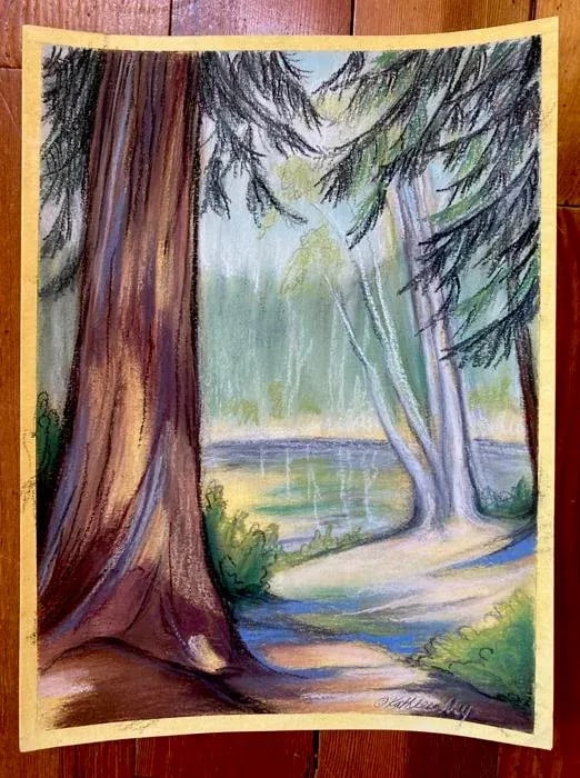 Lake View 2 Contemporary Original Expressionist Landscape Pastel Drawing by Kathleen Ney - 3