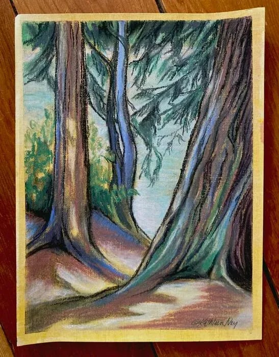 Lake View 1 Contemporary Original Expressionist Landscape Pastel Drawing by Kathleen Ney - 2