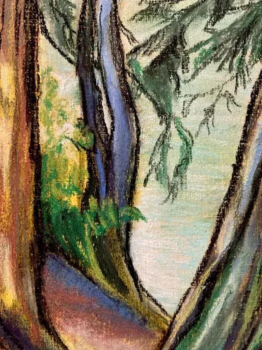 Lake View 1 Contemporary Original Expressionist Landscape Pastel Drawing by Kathleen Ney - 3