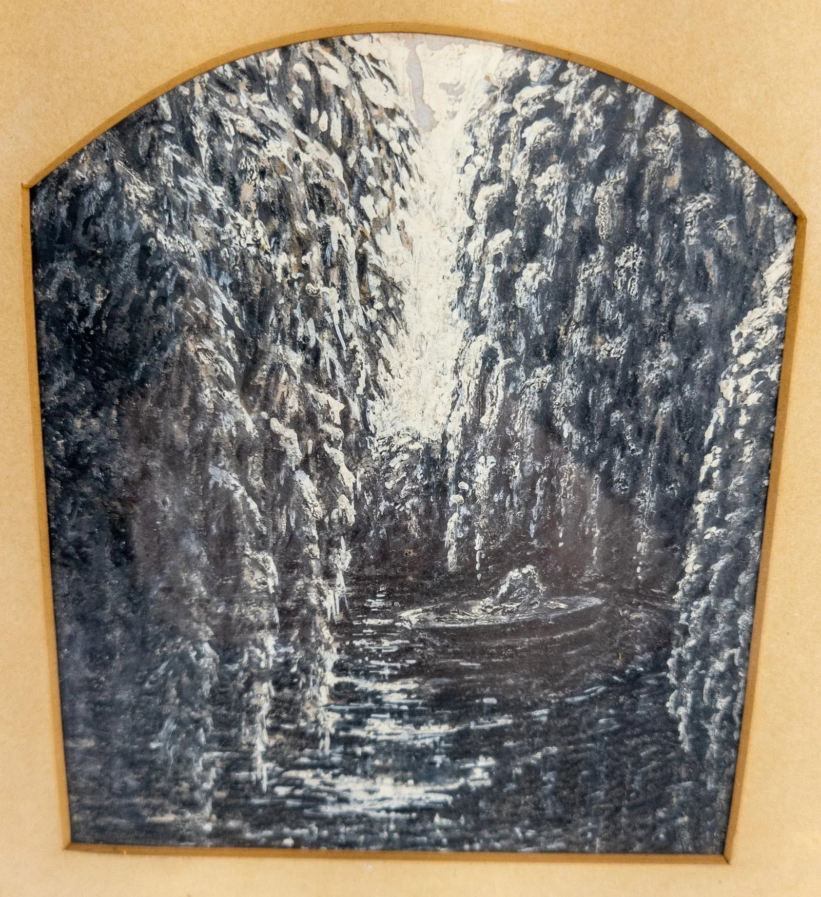 Mid 19th Century Pair of American Grisaille Palette Winter Scene Landscape Gouache Paintings - 6