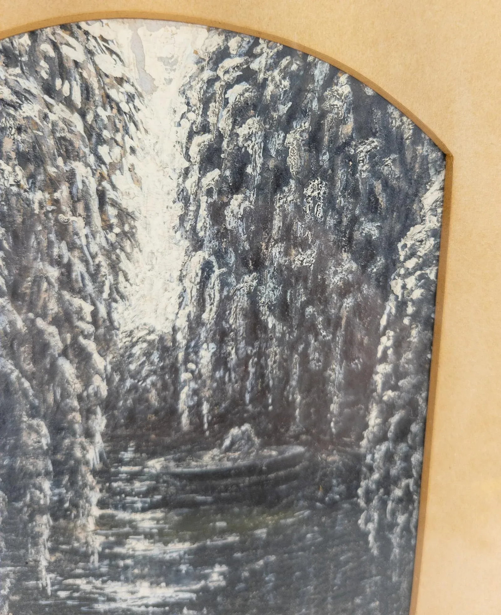 Mid 19th Century Pair of American Grisaille Palette Winter Scene Landscape Gouache Paintings - 7