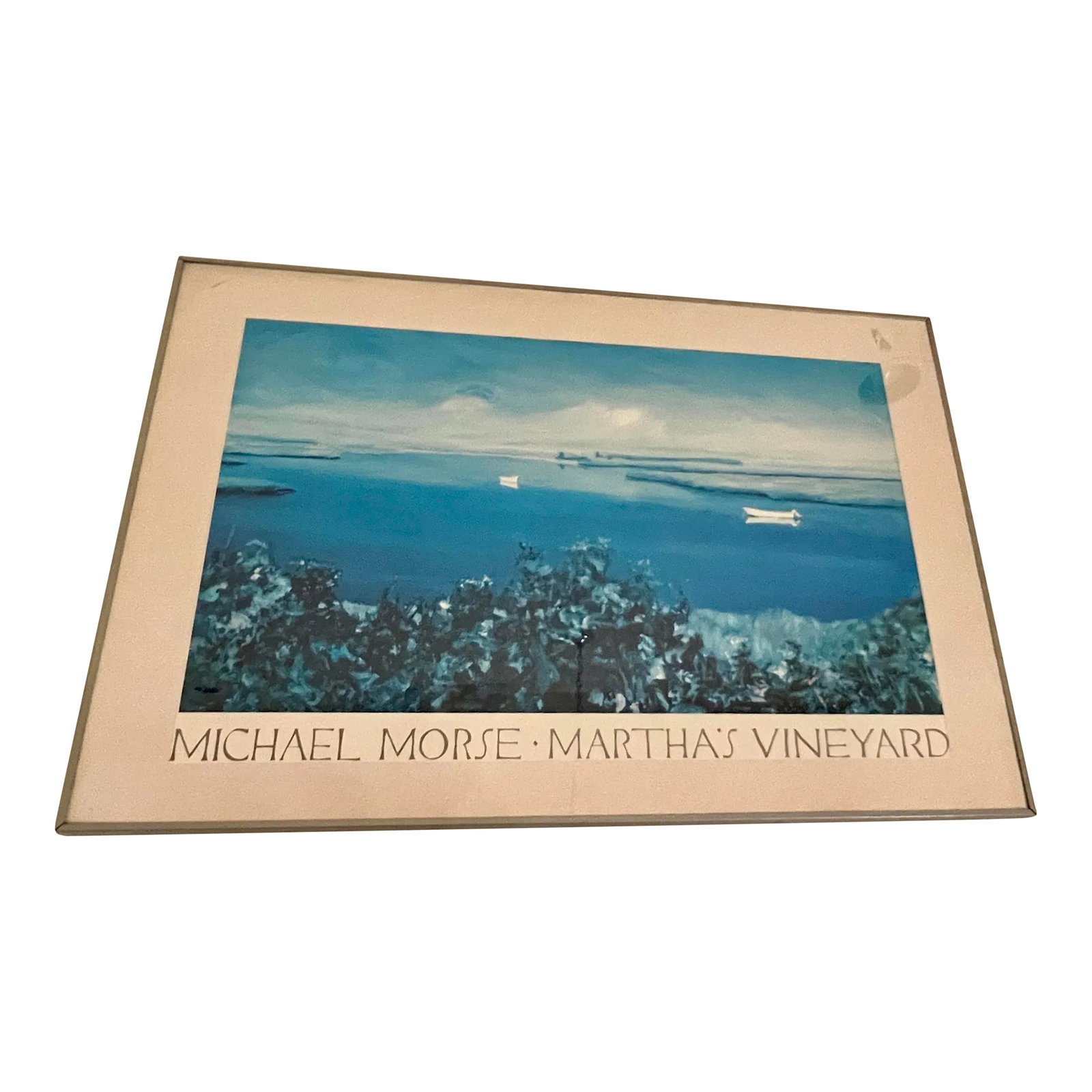 Late 20th Century Martha's Vineyard Michael Morse Exhibition Poster: Late 20th C. Martha's Vineyard Landscape Poster for an art exhibition of Michael Morse's paintings, matted and set in a metal silver frame. Condition: Alterations: Original Condition Unaltered Imperfe