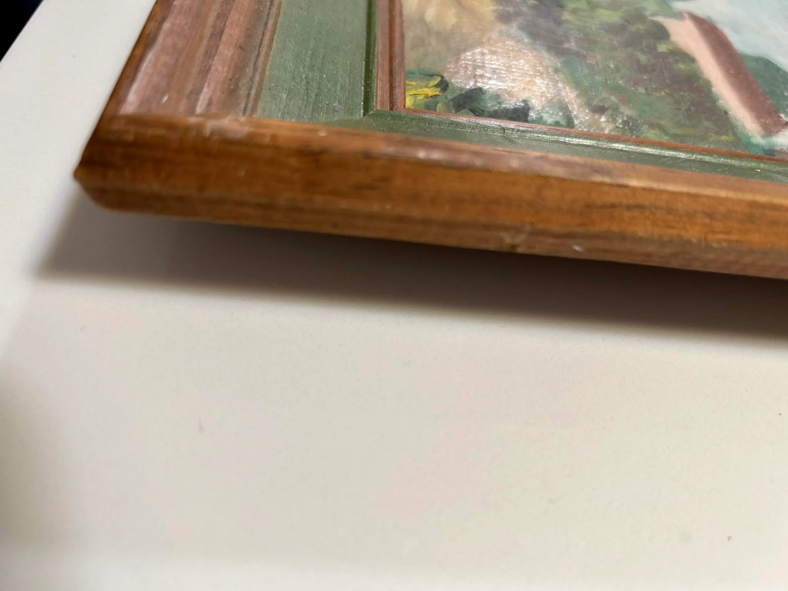 Vintage Rustic Tuscan Farmhouse Landscape Oil Painting With Green Frame Accent Border - 5