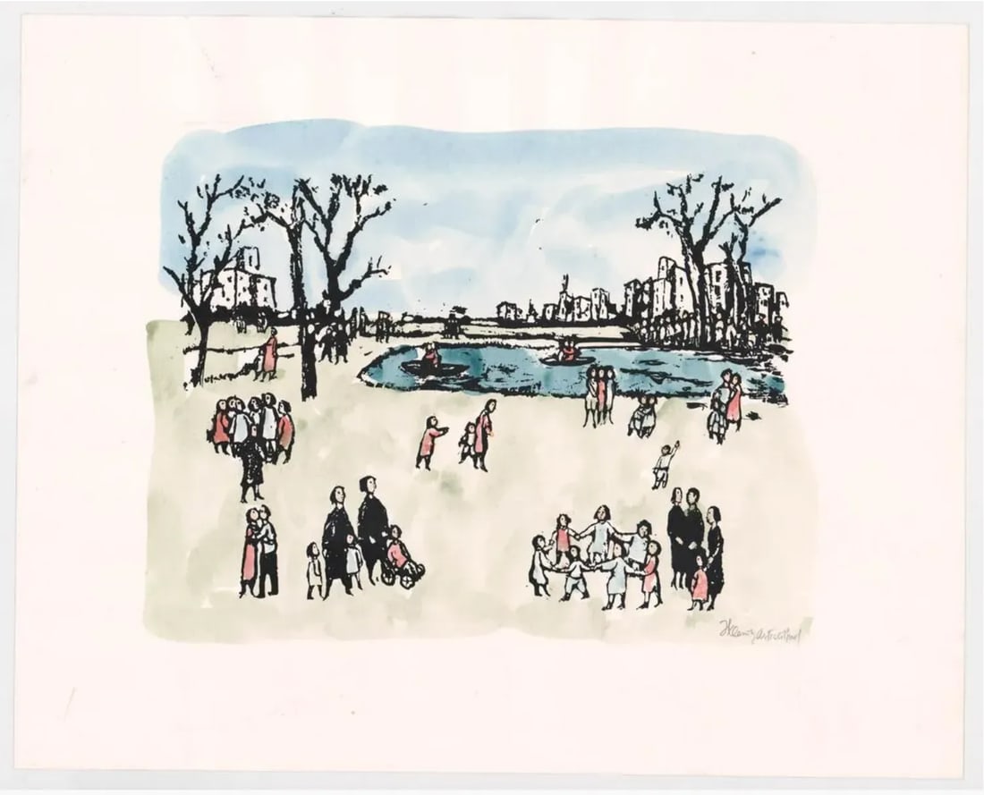 1971 Frank Kleinholz Sunday in the Park Hand Colored Serigraph - 3