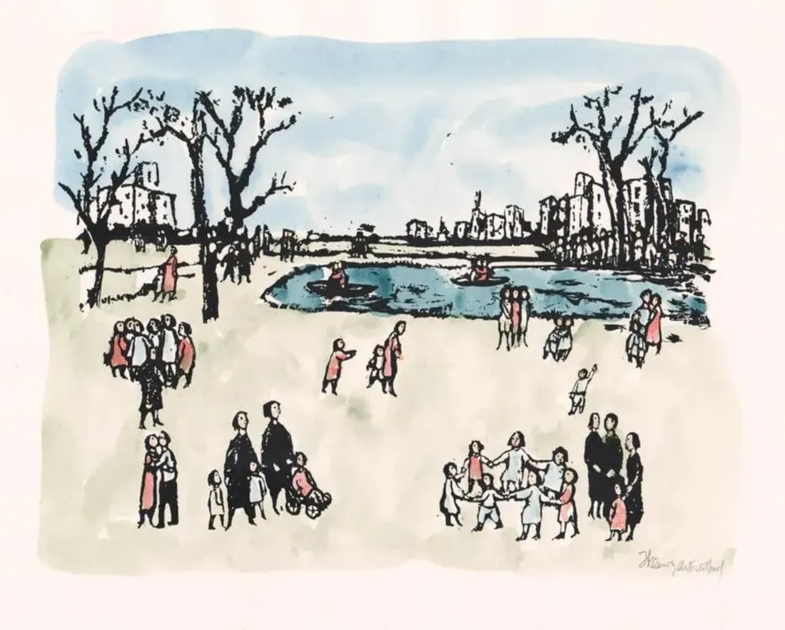 1971 Frank Kleinholz Sunday in the Park Hand Colored Serigraph - 5