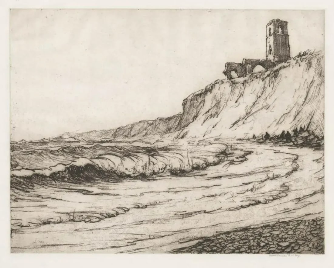 1912 Nelson Dawson Dunwich Coastal Etching - 4