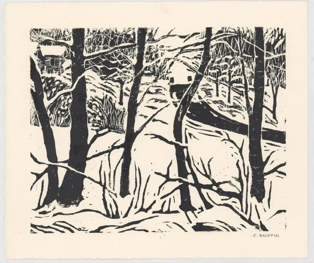 Kniffin Winter Curtain of Trees Snowy Woodblock - 2