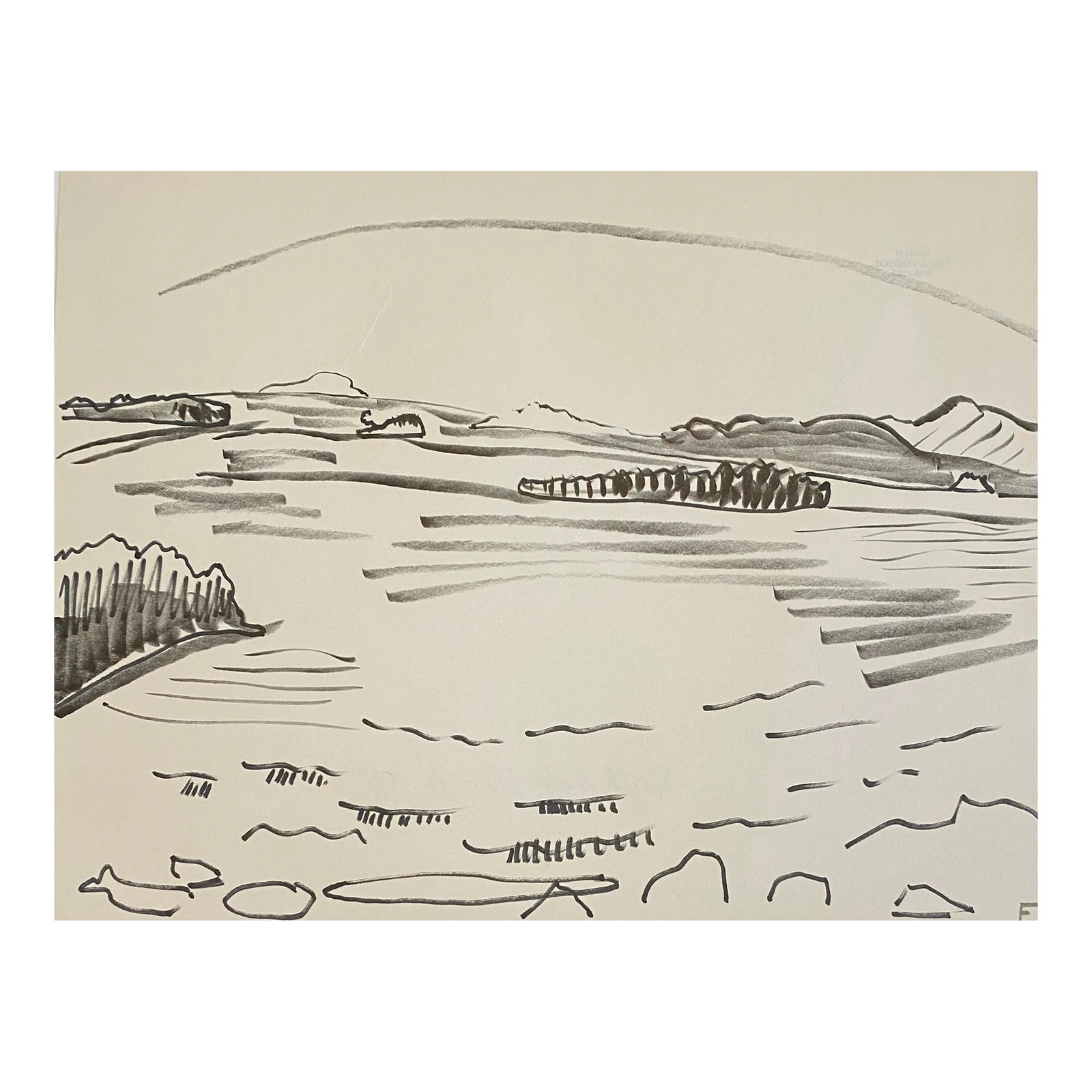 1985 Frank Wallace South Hero Beach Vermont Drawing: South Hero / White's Beach VT drawing by Vermont artist Frank Wallace (1915/18-2003). Wallace was born in Toledo, Ohio and grew ip in Massachusetts attending Phillips Academy and Amherst College. He s