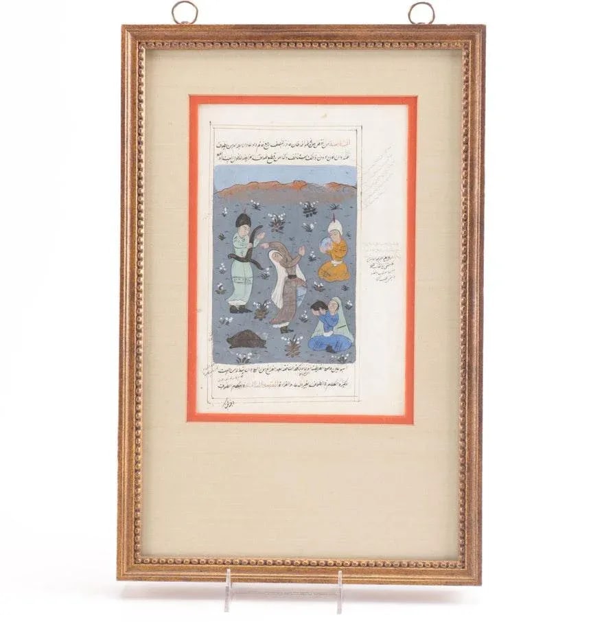 Framed Double-Sided Indo-Persian Gouache Miniature Manuscript Page - 2