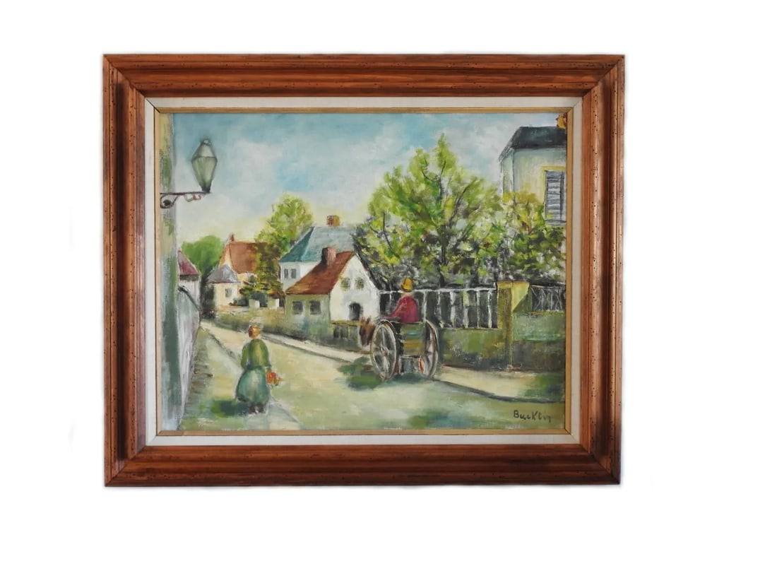 Mid 20th Century Impressionist Style Village Scene Oil Painting Signed Bucktin, Framed - 13