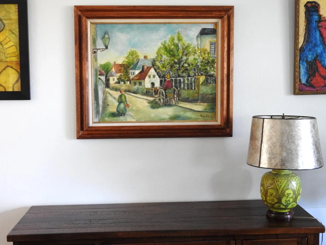 Mid 20th Century Impressionist Style Village Scene Oil Painting Signed Bucktin, Framed - 2