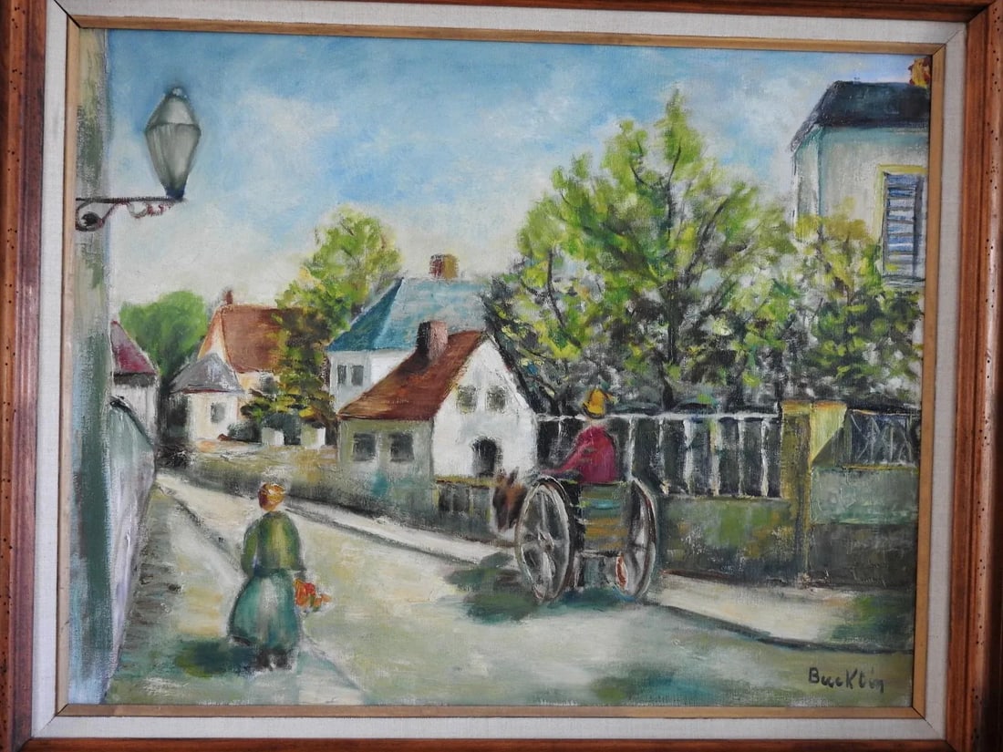 Mid 20th Century Impressionist Style Village Scene Oil Painting Signed Bucktin, Framed - 3