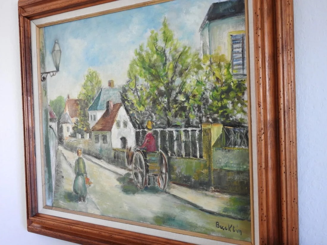 Mid 20th Century Impressionist Style Village Scene Oil Painting Signed Bucktin, Framed - 5