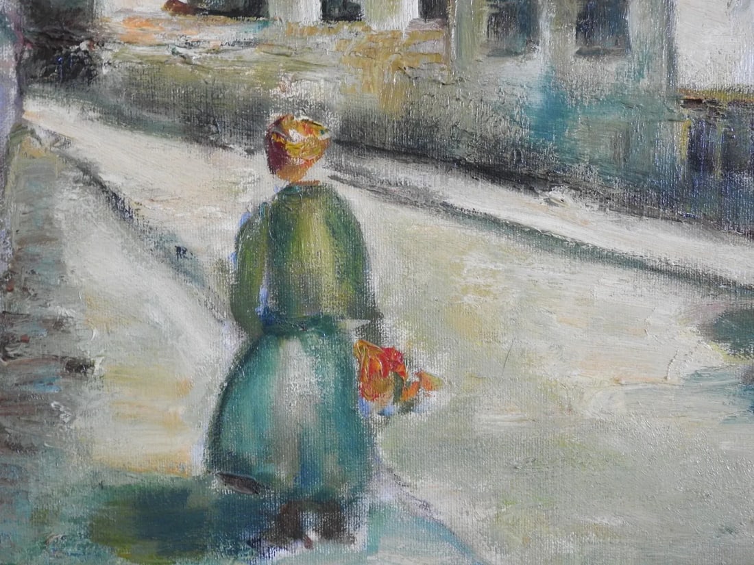 Mid 20th Century Impressionist Style Village Scene Oil Painting Signed Bucktin, Framed - 6