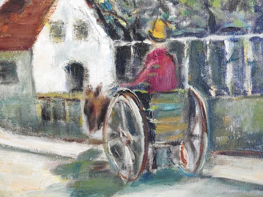 Mid 20th Century Impressionist Style Village Scene Oil Painting Signed Bucktin, Framed - 7