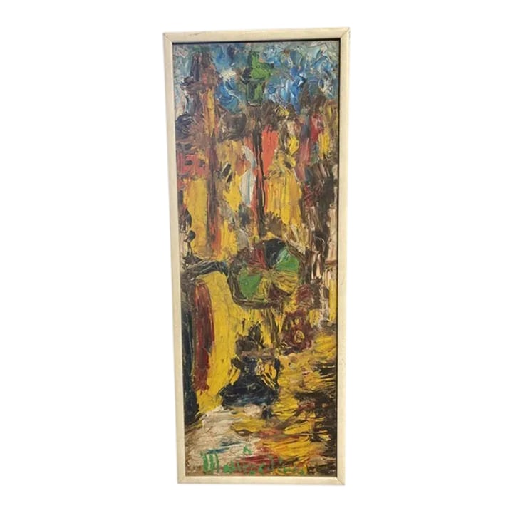 Mid-Century Florentine Oil on Board Painting - Italian Vintage Art: Mid-Century Florentine Oil on Board Painting - Italian Vintage Art Add a pop of color and artistic history to your space with this vibrant set of three abstract cityscape paintings, created in Florenc
