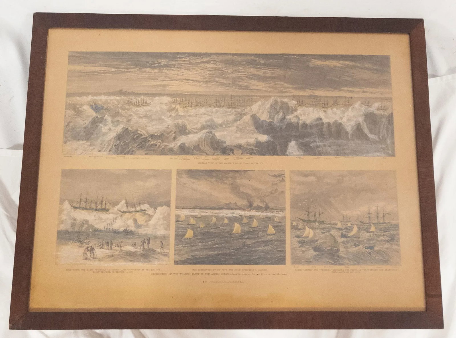 19th Century Hand Colored Nautical Engraving Print of Whaling Ships - 11