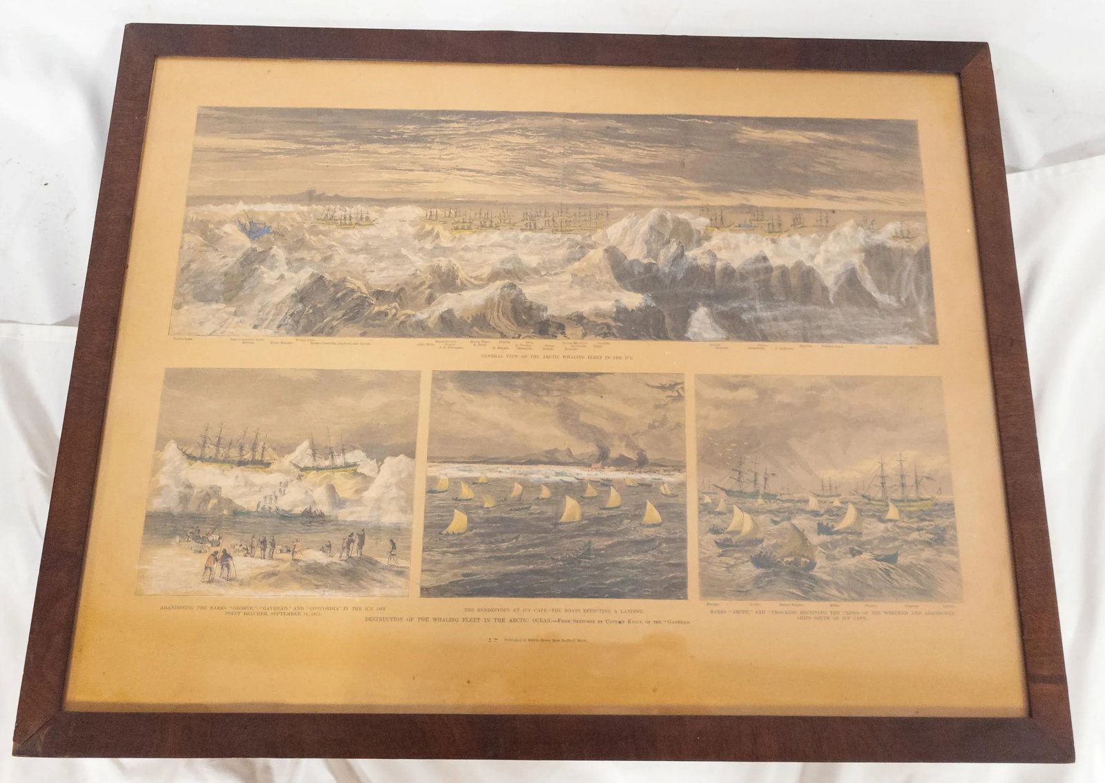 19th Century Hand Colored Nautical Engraving Print of Whaling Ships - 2