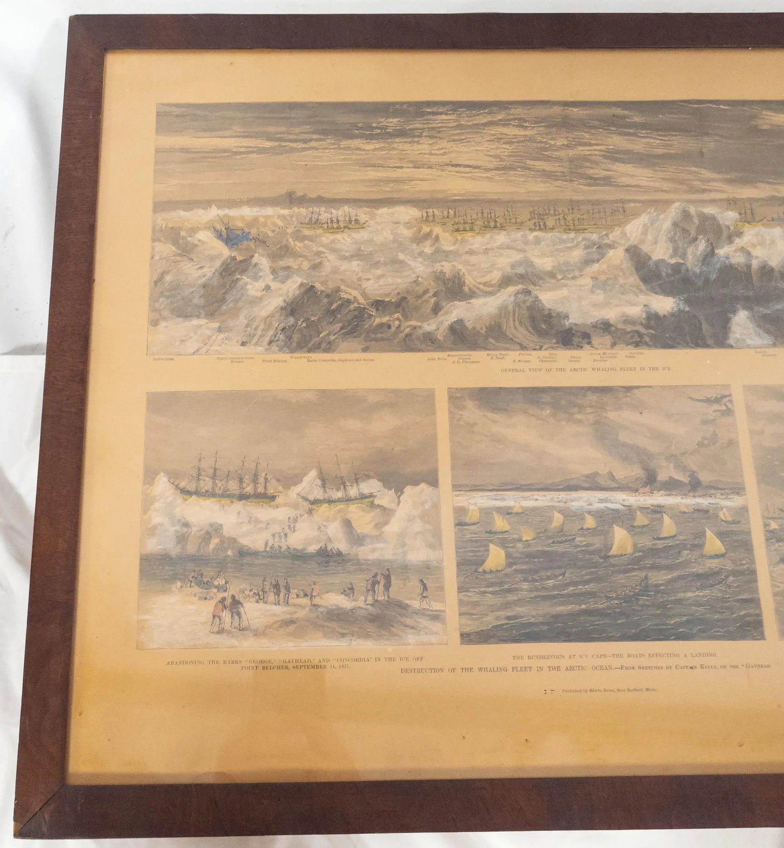 19th Century Hand Colored Nautical Engraving Print of Whaling Ships - 3