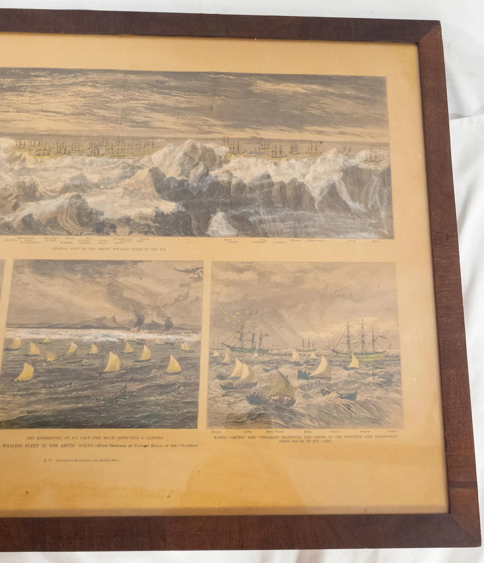 19th Century Hand Colored Nautical Engraving Print of Whaling Ships - 4