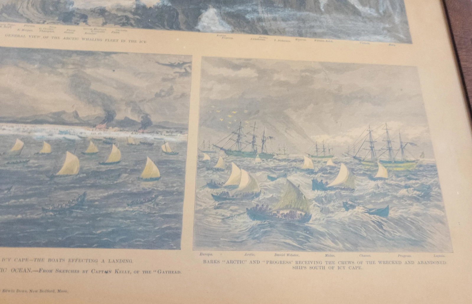 19th Century Hand Colored Nautical Engraving Print of Whaling Ships - 7