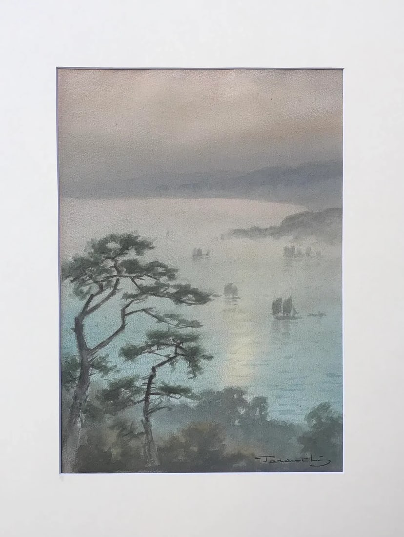Original Vintage Japanese Watercolor Marine View Sail Boats by Fukutaro Terauchi - 2