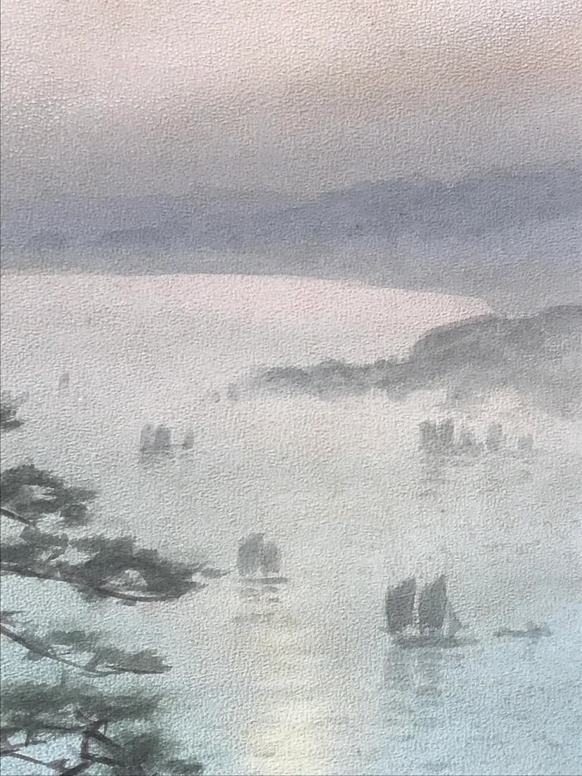 Original Vintage Japanese Watercolor Marine View Sail Boats by Fukutaro Terauchi - 4