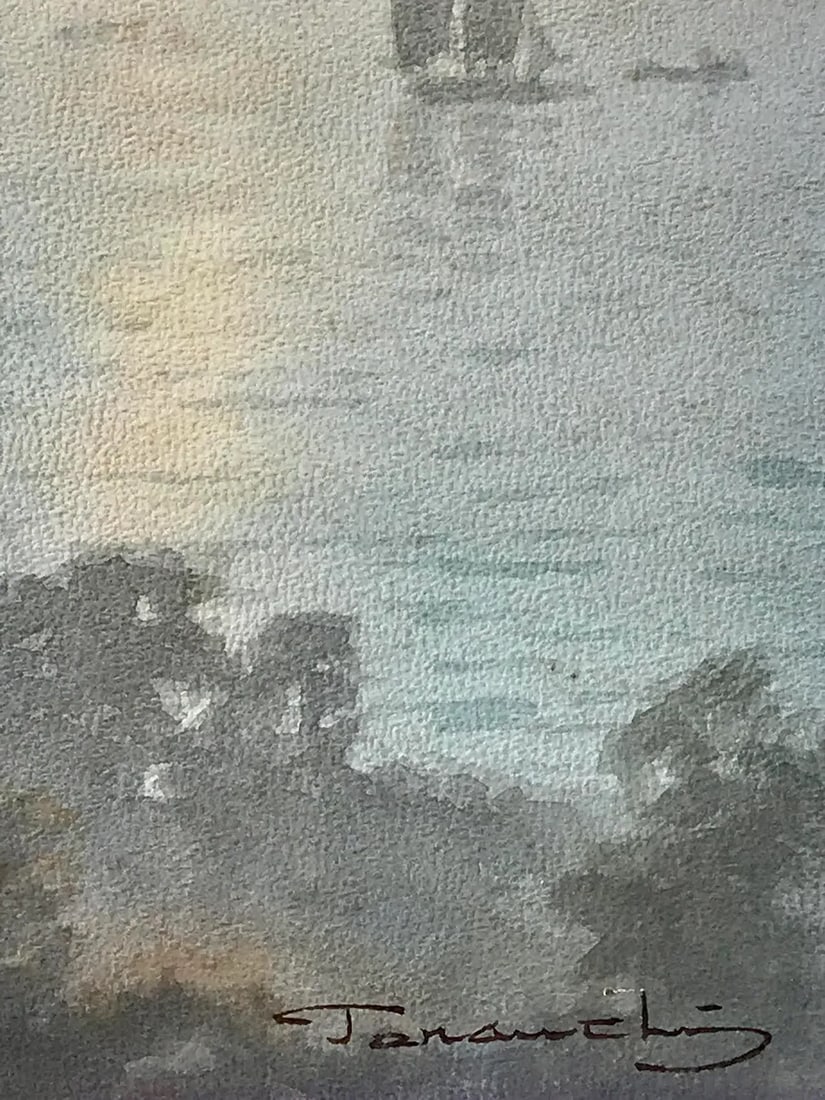 Original Vintage Japanese Watercolor Marine View Sail Boats by Fukutaro Terauchi - 5