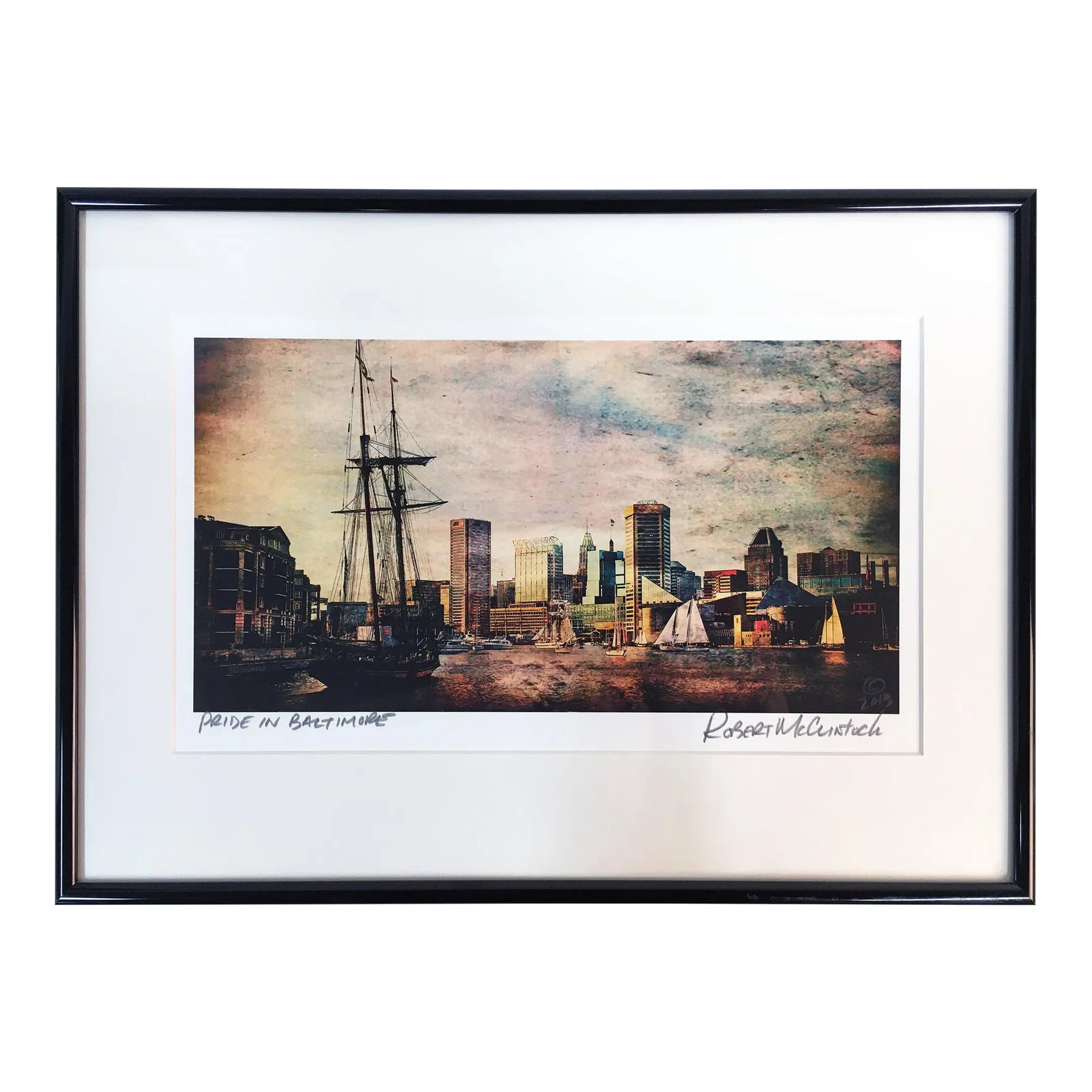 Robert McClintock - "Pride in Baltimore" - 2003: Framed and signed by Robert McClintock "PRIDE IN BALTIMORE" - INNER HARBOR 2003 Dimensions: 16.425" x 11.25" x 1" GrpC 7.27 Condition: Alterations: Original Condition Unaltered Imperfections: Some Imp