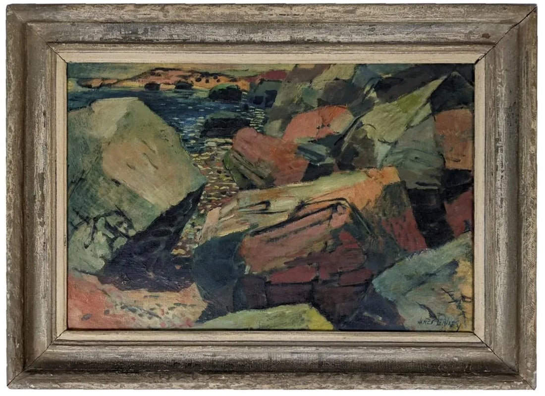 Mid 20th Century Modern Rocky Coast Oil Painting, Framed - 3