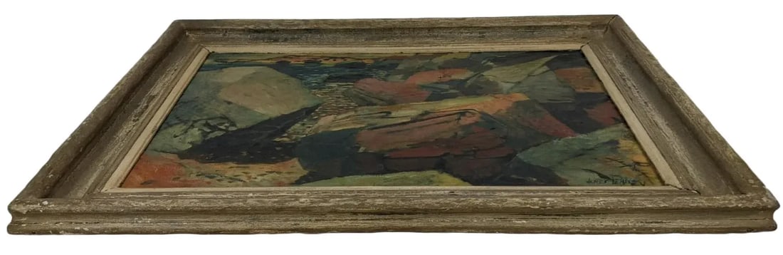Mid 20th Century Modern Rocky Coast Oil Painting, Framed - 7