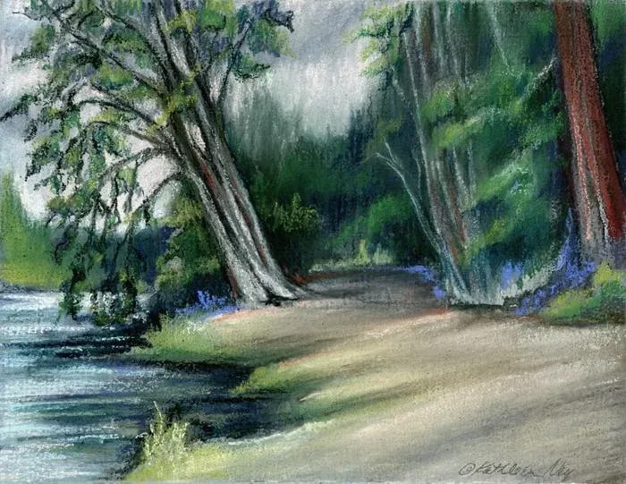 Before the Thunder Contemporary Original Impressionist Landscape Pastel Drawing by Kathleen Ney: Framed plein air landscape pastel painting drawn before a storm blew in. High quality soft and hard pastels on 8" x 10" prepared illustration board. Would be nice in a grouping with some of the other 
