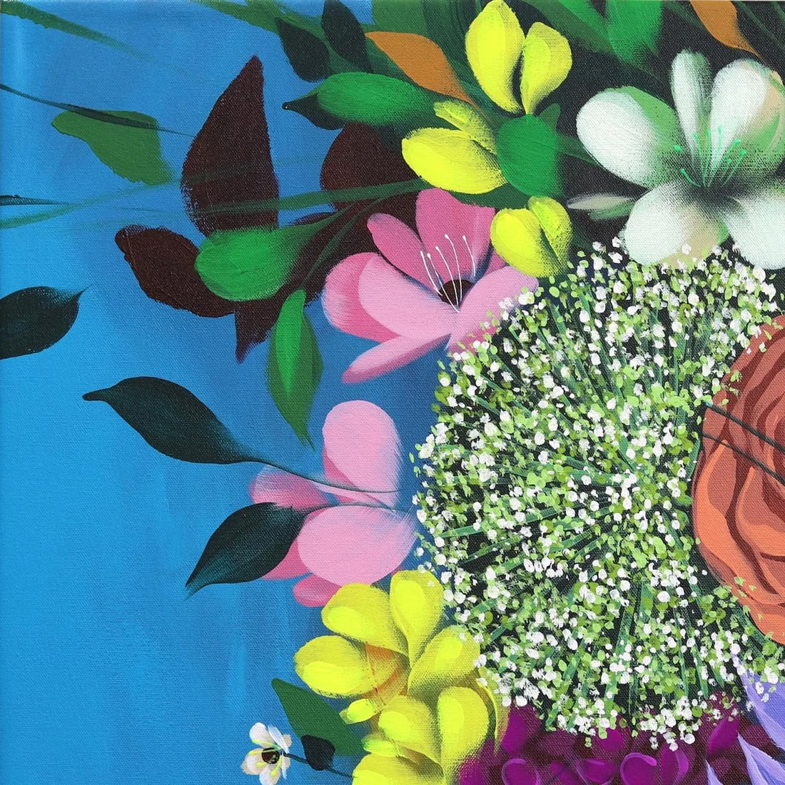 Floral Portrait Contemporary "Blue Sky" Original Artwork by Sally K - 2