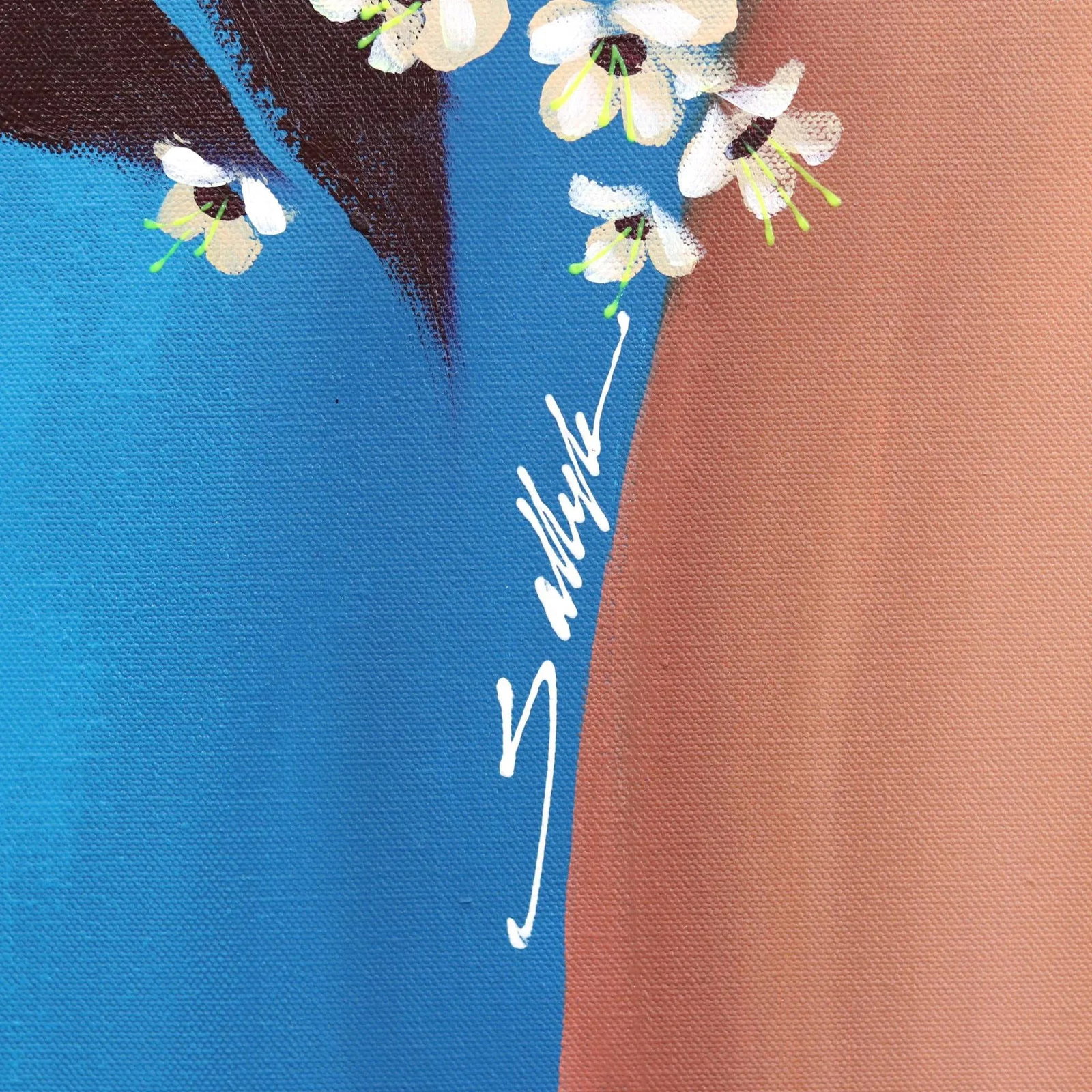 Floral Portrait Contemporary "Blue Sky" Original Artwork by Sally K - 5