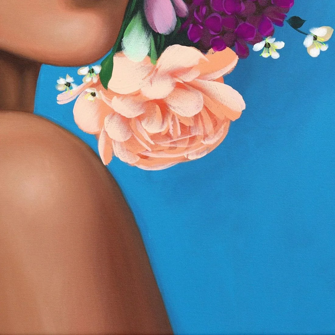 Floral Portrait Contemporary "Blue Sky" Original Artwork by Sally K - 6