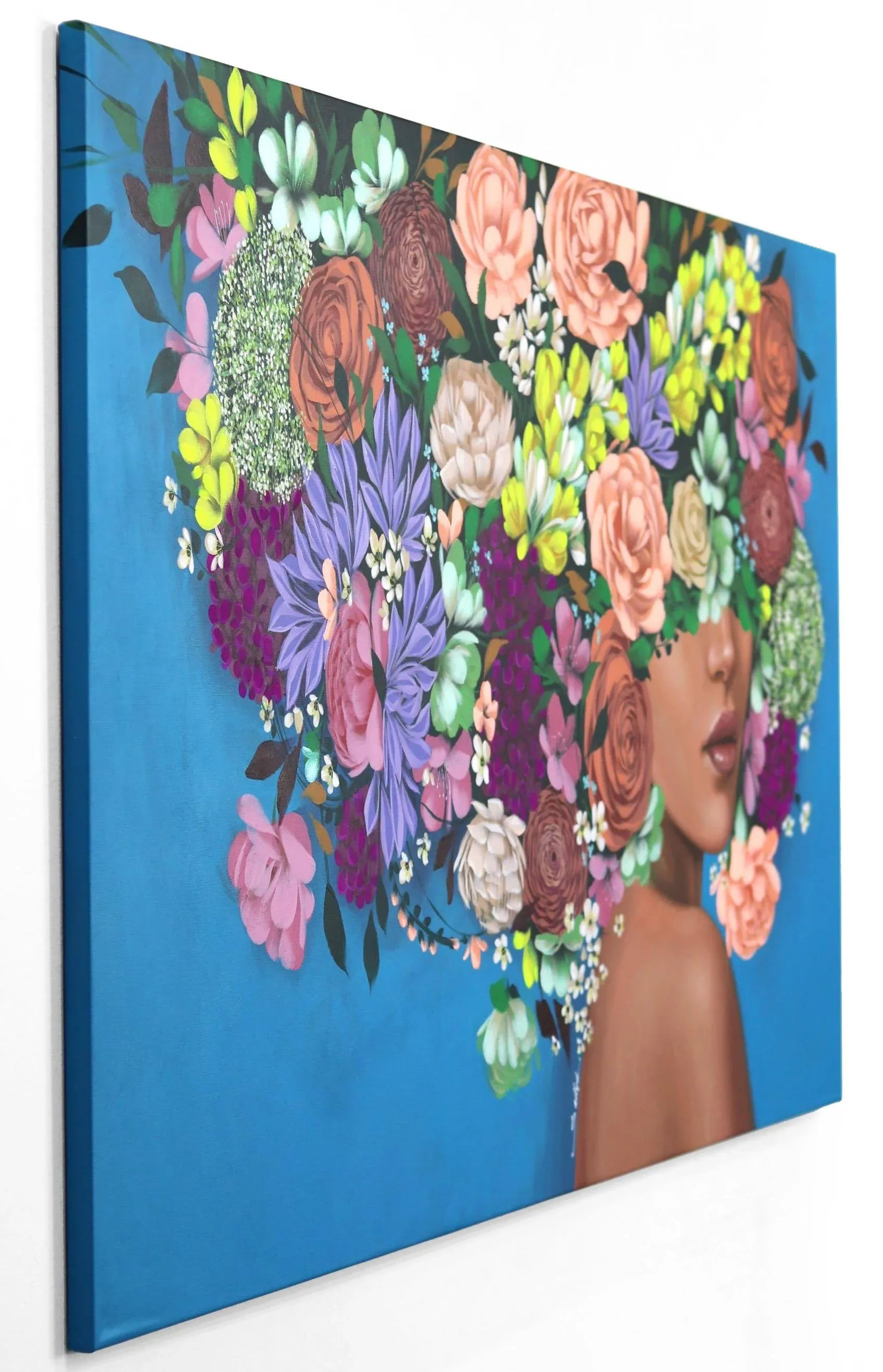 Floral Portrait Contemporary "Blue Sky" Original Artwork by Sally K - 7