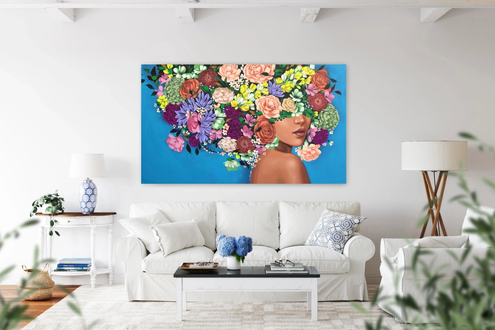 Floral Portrait Contemporary "Blue Sky" Original Artwork by Sally K - 8