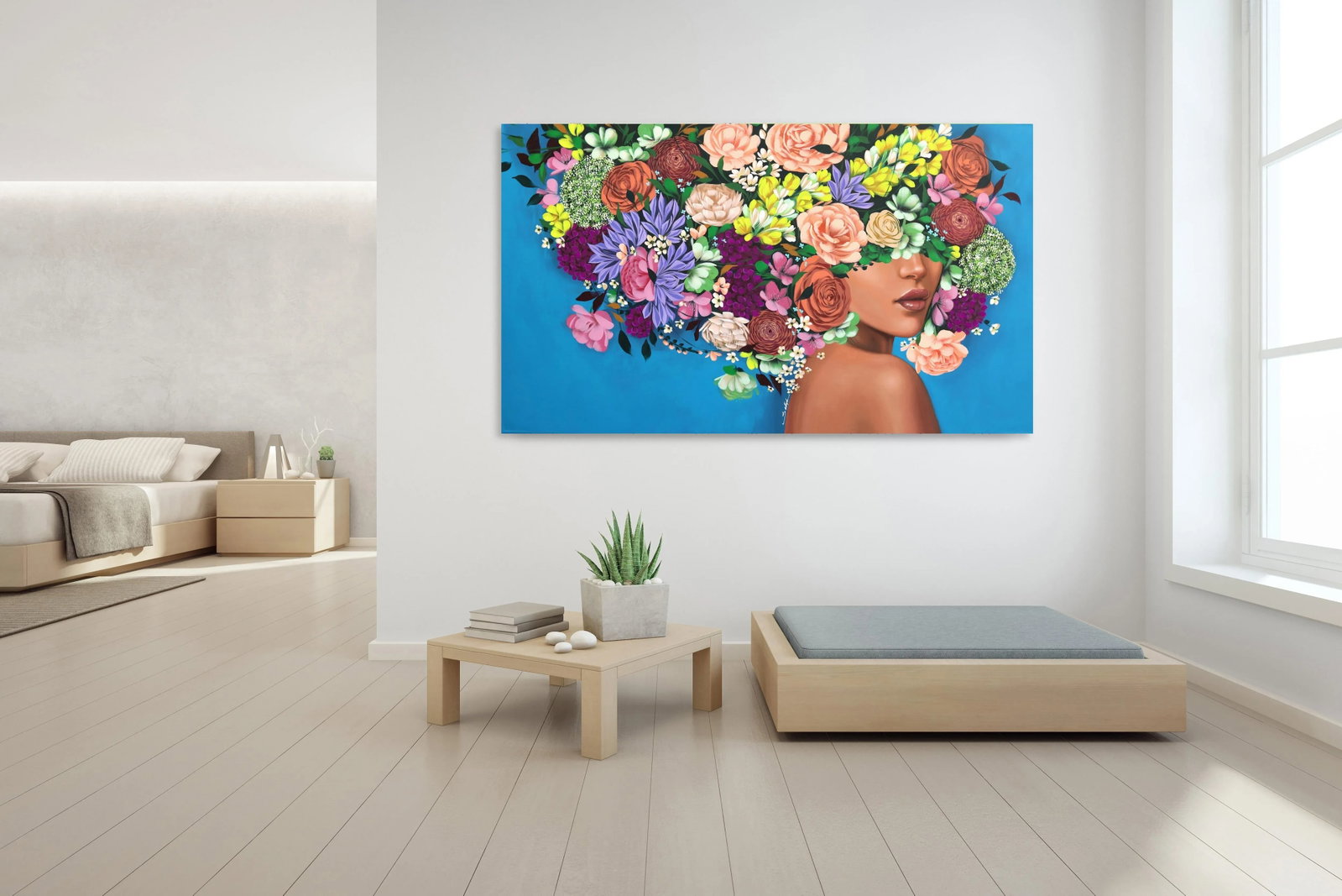 Floral Portrait Contemporary "Blue Sky" Original Artwork by Sally K - 9