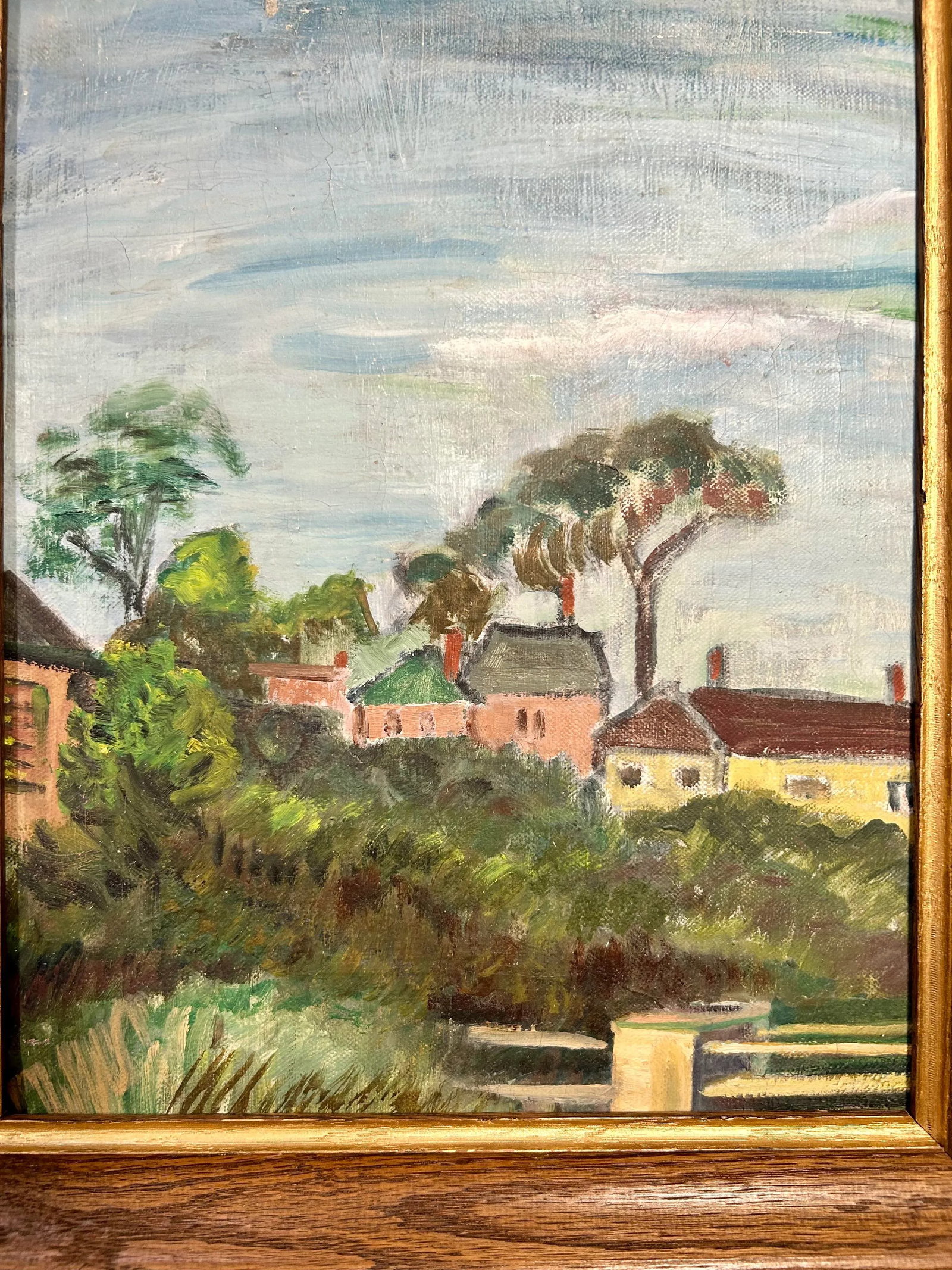 Vintage Tuscan Village Landscape Rustic Oil Painting - 2