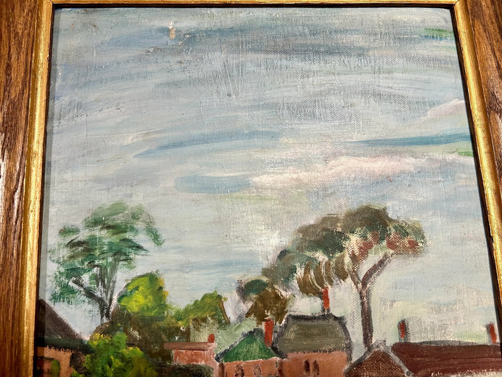 Vintage Tuscan Village Landscape Rustic Oil Painting - 4