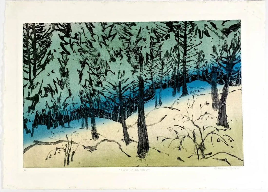Katharine McCabe Forest in the Snow Color Etching - 2