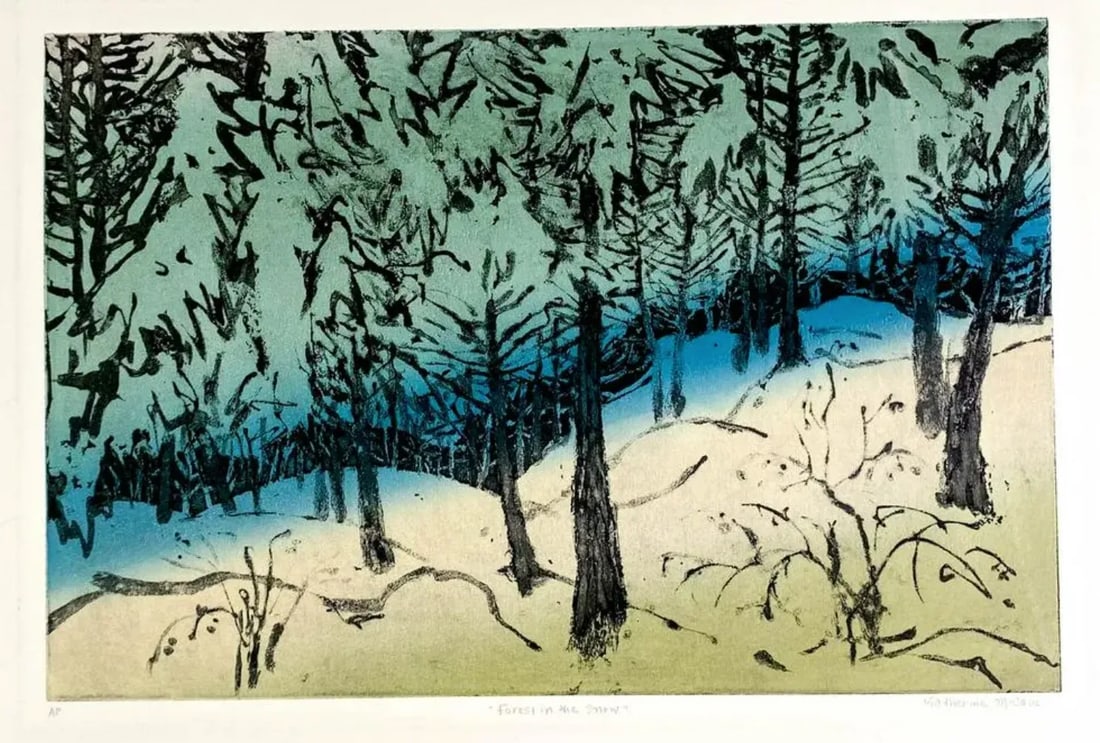 Katharine McCabe Forest in the Snow Color Etching - 3