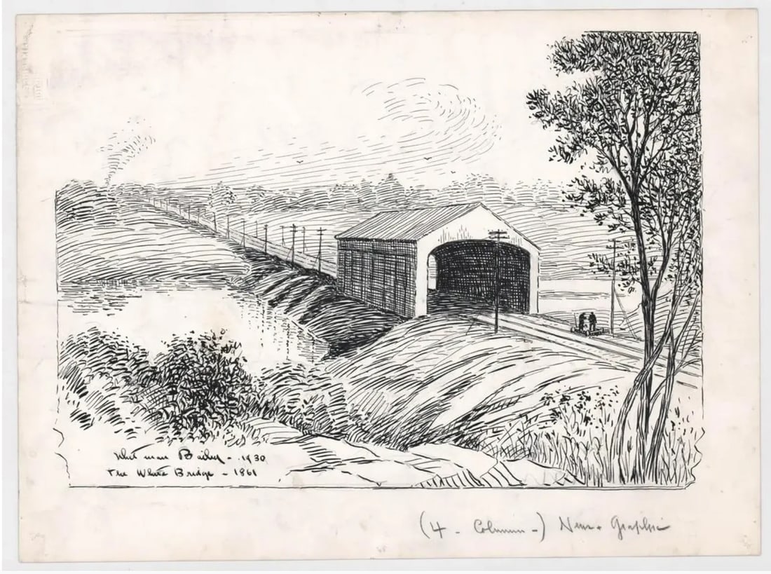 1930 Whitman Bailey Stamford Connecticut Covered Bridge Drawing - 2