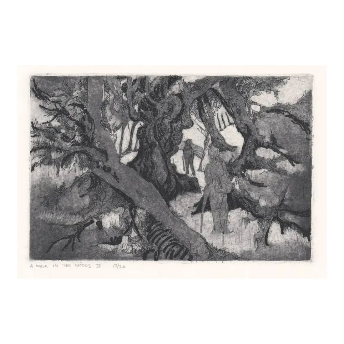 Walk in the Woods Etching With Aquatint: 1980s "Walk in the Woods II" etching and aquatint on paper. Titled and numbered 17 of 20 but unsigned. Condition: Alterations: Original Condition Unaltered Imperfections: Some Imperfections Condition